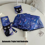Cartoon Cat Purple Folding Umbrella Professional Sun Protection And UV Protection Umbrella Dual use of Rain and Sunny Automatic