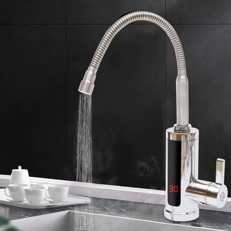 Kitchen Faucets Electric Tap Kitchen Tap Instantaneous Water Heater Heatable 3KW Bathroom Kitchen Rotated 360° LCD