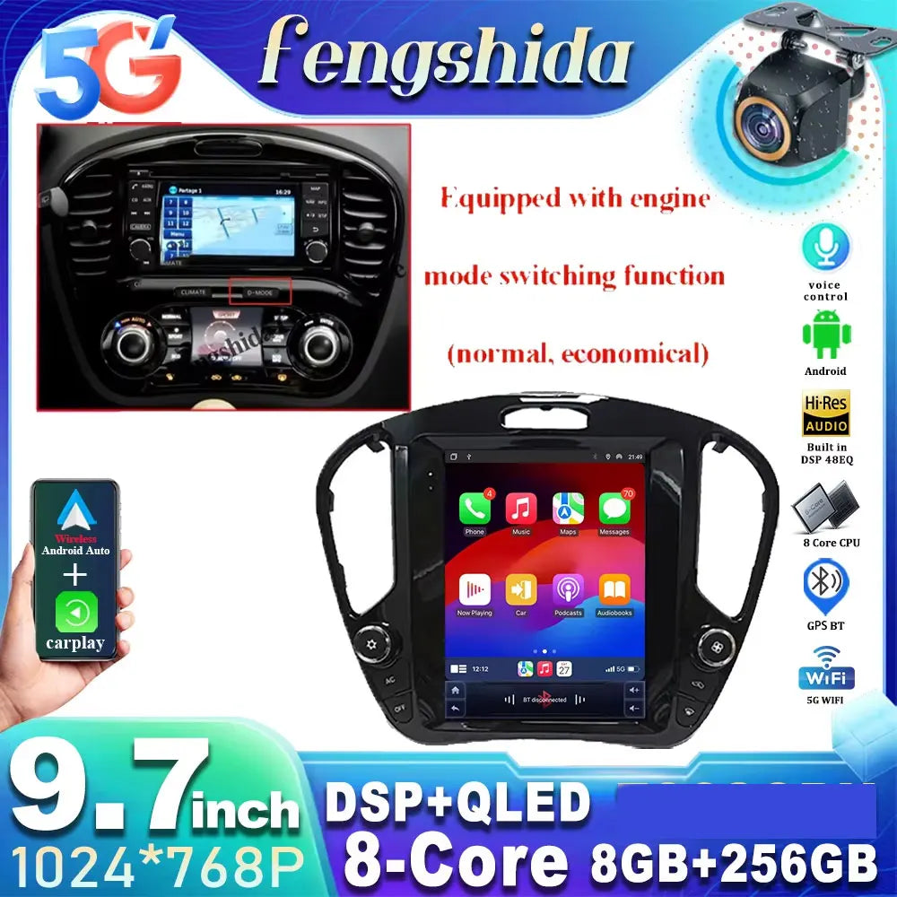 For Nissan Juke 2011-2019 tereo Head Unit  9.7'' Wireless Carplay Android 15 Auto Radio Seat Cover Multimedia Player Navigation