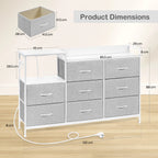 Chest of Drawers with 8 Fabric Drawer Sideboard Storage Cabinet for Kitchen Office with Charging Sockets Steel Frame 132x88x30cm