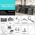 Stainless Steel Waterfall Kitchen Sink Extra Large Single Slot Digital Display Faucet Set Cup Washer Wash Basin 100*50cm