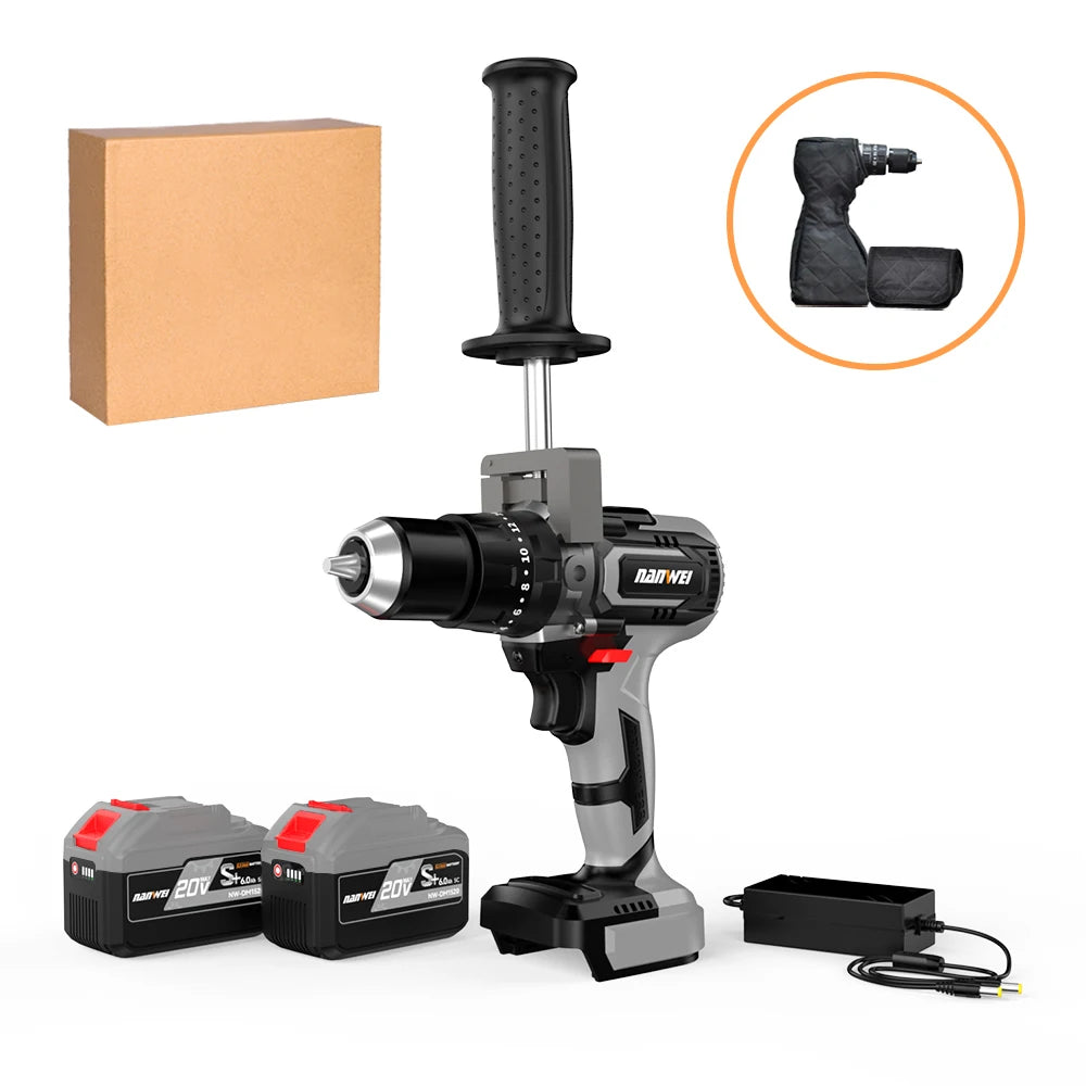 Brushless Cordless Impact Drill NANWEI Cordless 21v 13mm Ice Drill Power Tool 150NM High Torque