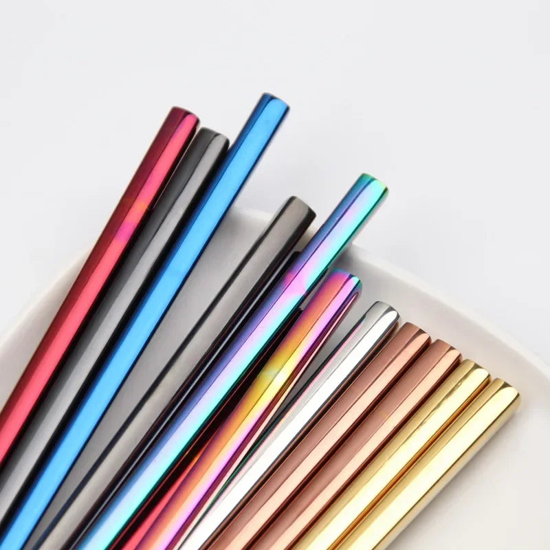 1 Pair Reusable Stainless Steel Chopsticks, Korean Style Metal Food Sticks, Dishwasher Safe Portable Kitchen  Accessories