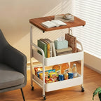 Home 3-Tier Kitchen Organizer Shelf with Wooden Top and Wheels Rolling Storage Cart  for Bathroom Living Room