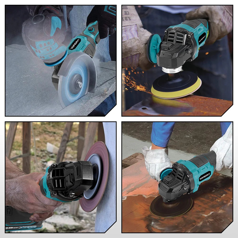 YOFIDRA 125mm Brushless Angle Grinder 3 Gears M14 Cordless Electric Impact Grinding Power Tool For Makita 18V Battery Pin
