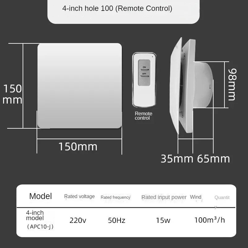 4Inch High Speed Exhaust Fan Toilet Kitchen Bathroom Hanging Wall Wind