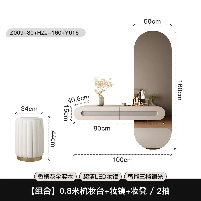 *Suspended dresser bedroom French light luxury small solid wood smart makeup mirror combination