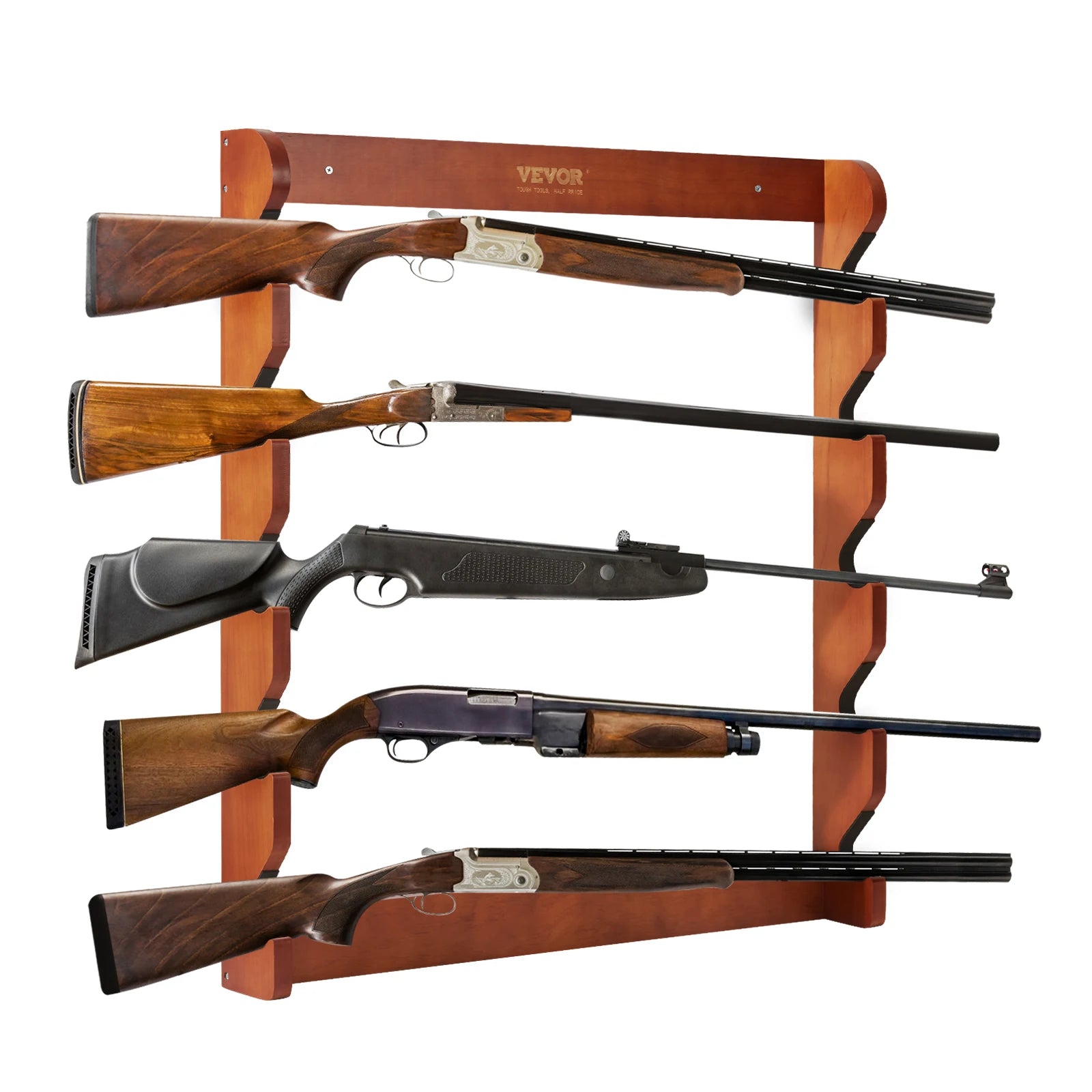 VEVOE Gun Rack Wood Gun Rack Wall Mount Gun Display Rack holds 4/5 Rifles Shotguns 132 lbs Heavy Duty Rifle Rack w/ Soft Padding