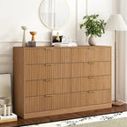 8 Drawer Dresser for Bedroom, Modern Fluted Double Dresser, 55" Wide Chest of Dressers, Mid Century Wooden Beside Table for Clos