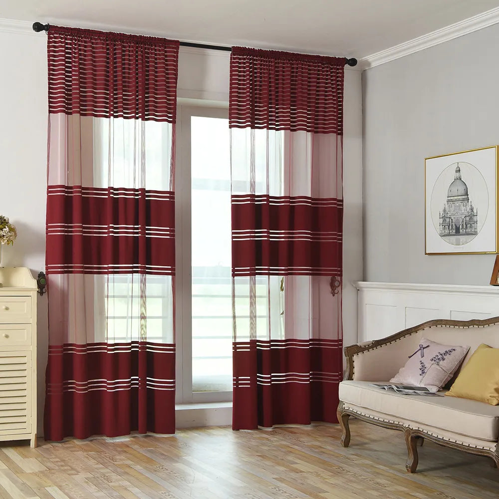 1PC Striped Sheer Curtains for Living Room Bedroom Tulle Curtains for Room Kitchen Decoration Window Treatments Drapes 100x270CM