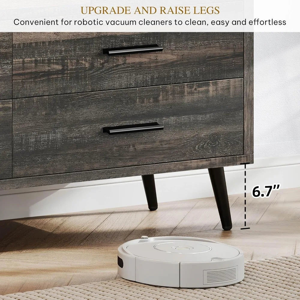 6-Drawer Dresser, Wood Storage Cabinet with Black Metal Handles & Anti-Tip Design, Modern Chest of Drawers for Living Room, Bed