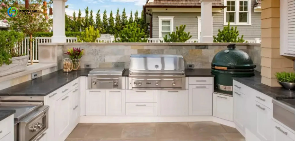 Custom Modern Outdoor Kitchen BBQ With Sink PVC Door Pizza Oven Small Refrigerator Cabinet Basket Kitchen Furniture