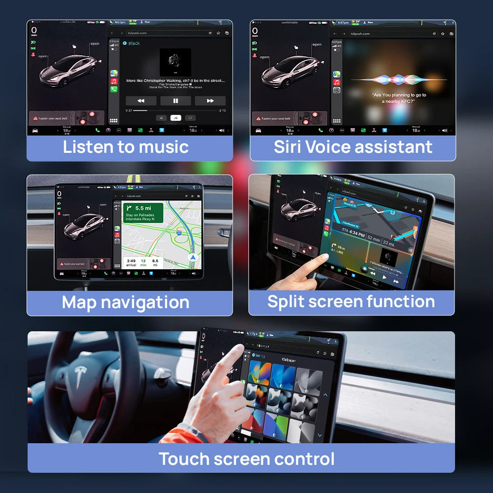 CarlinKit T2C CarPlay Android Auto Wireless Adapter for Tesla Model 3 Model Y Model S Model X Cybertruck Voice Control Waze Tmap