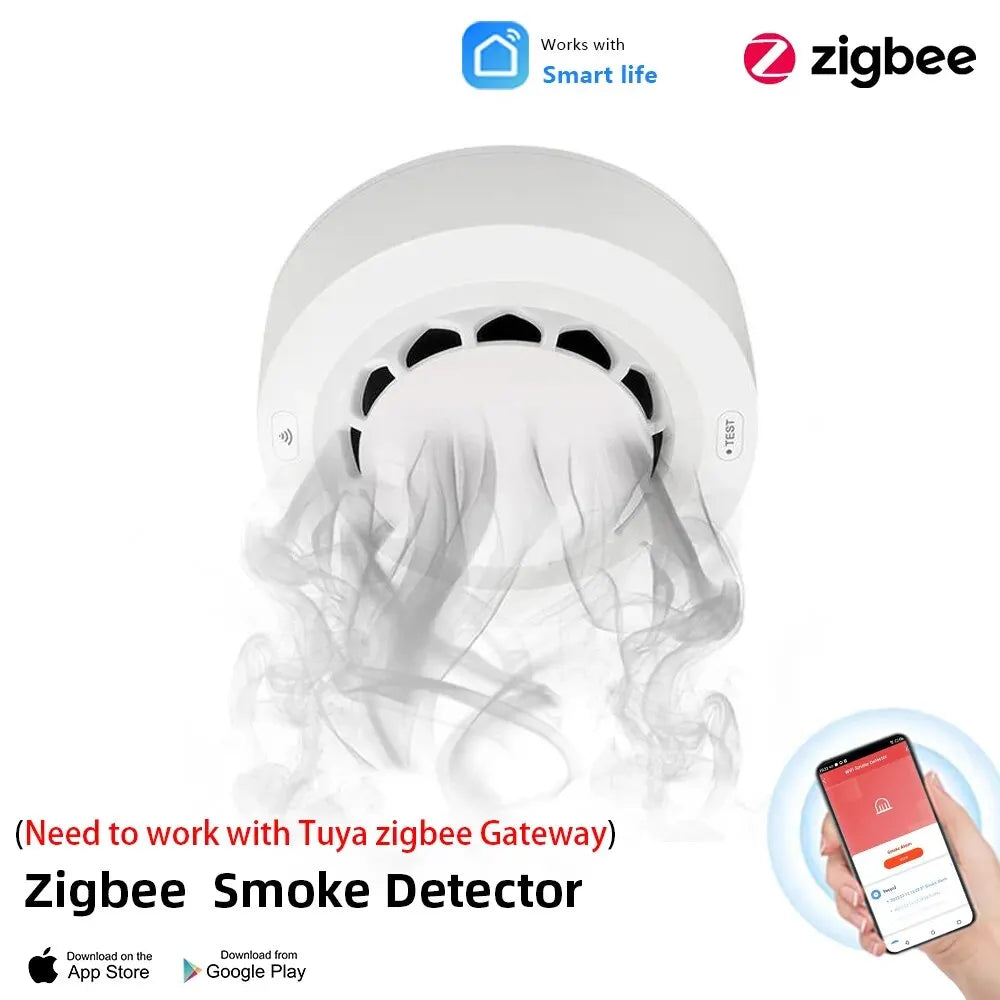ONENUO Tuya ZigBee Smart Smoke Detector Security Protection Smoke Alarm Fire Protection For Home Security Via Smart Life App
