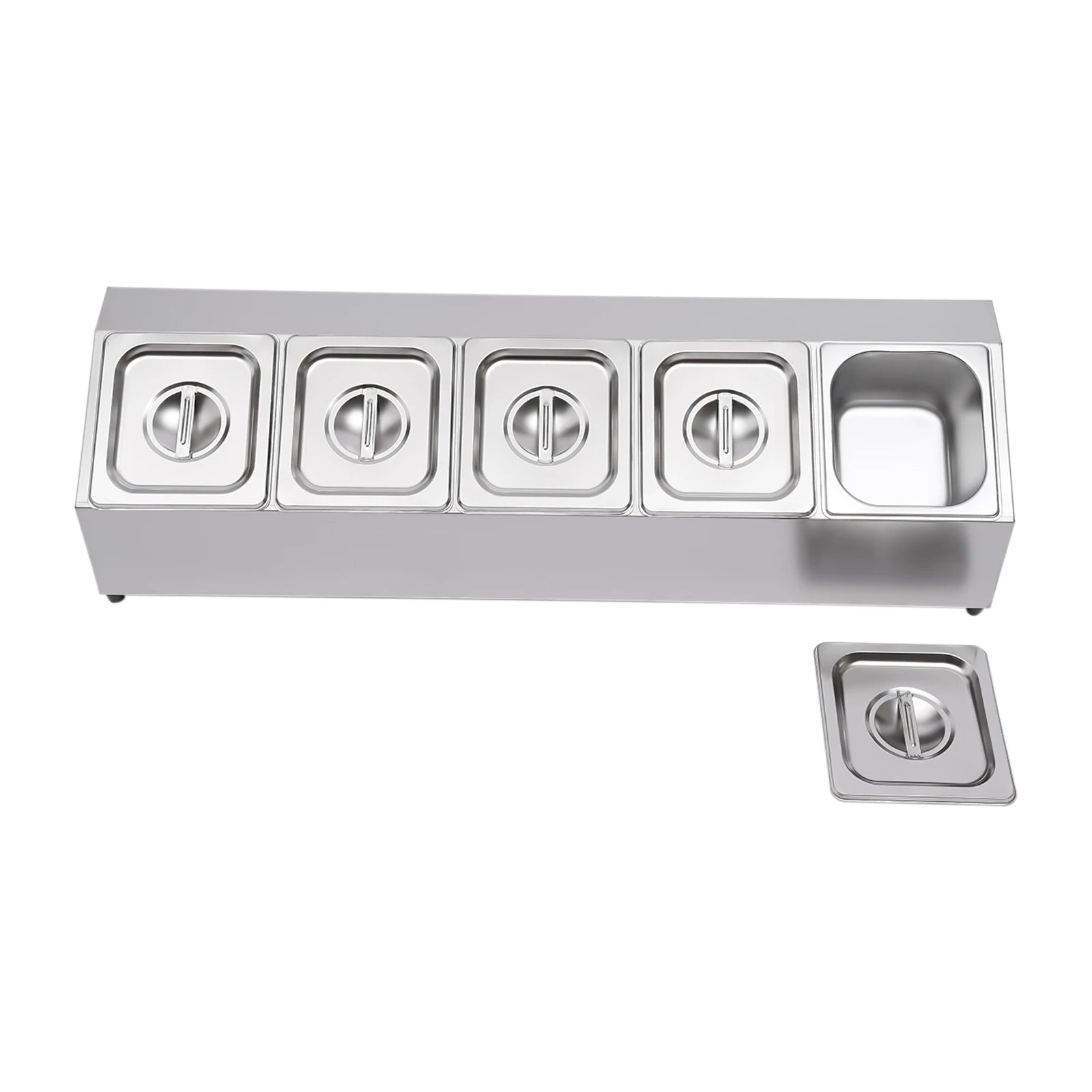 Spice Rack Shelf Stainless Steel Organizer Stand W/ 5*1/6 Pans W/ Lids Countertop Inclined Holder for Sauce Fruits Kitchen Use