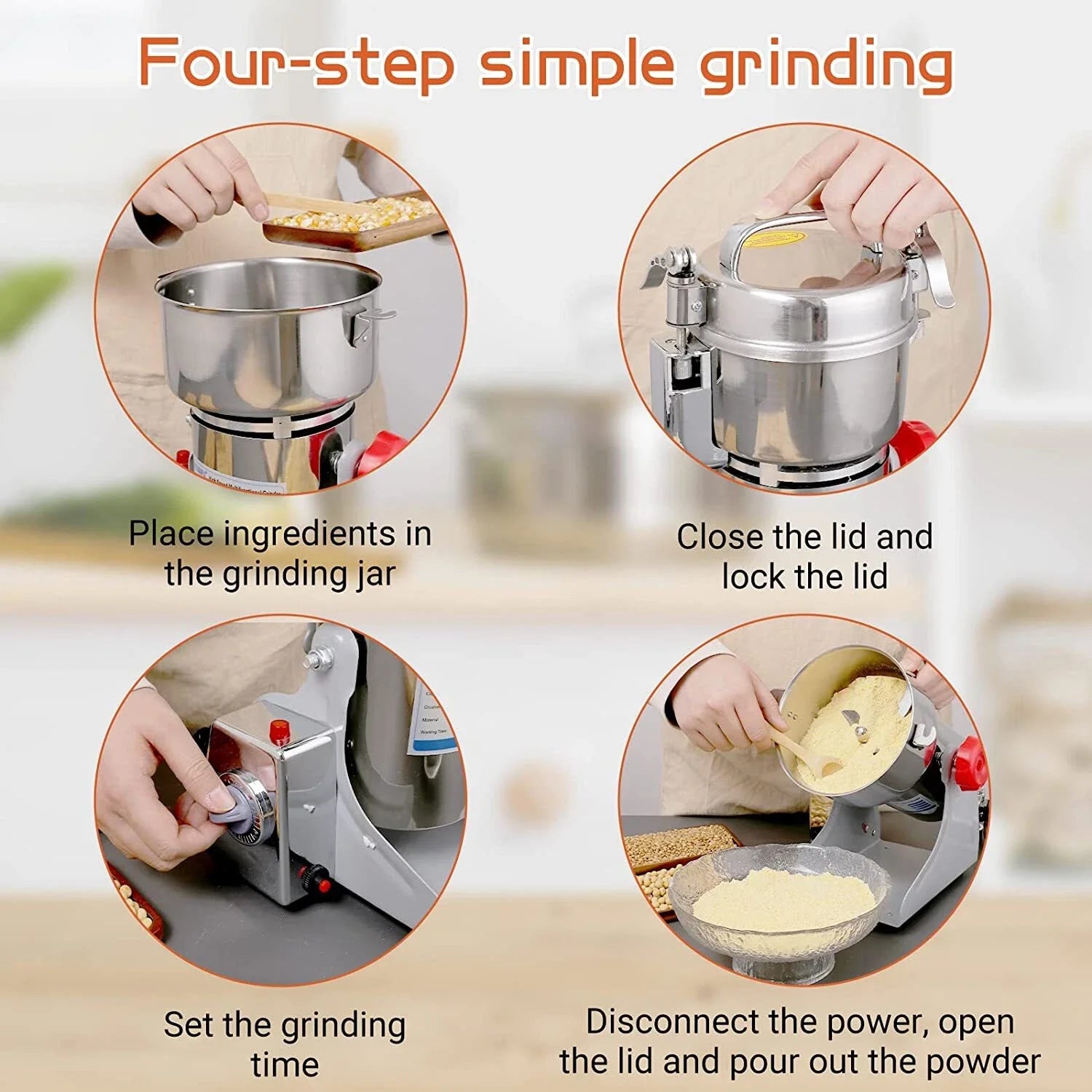 800G/2500G High Power Electric Grain Mill Grinder Swing Spice Grinders Stainless Steel for Herbs, grains, spices, cereals, corn