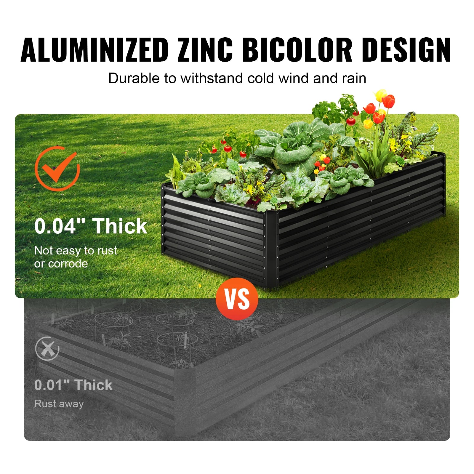 VEVOR Raised Garden Bed Outdoor Planting Boxes with Open Base for Growing Flowers/Vegetables in Backyard/Garden/Patio/Balcony