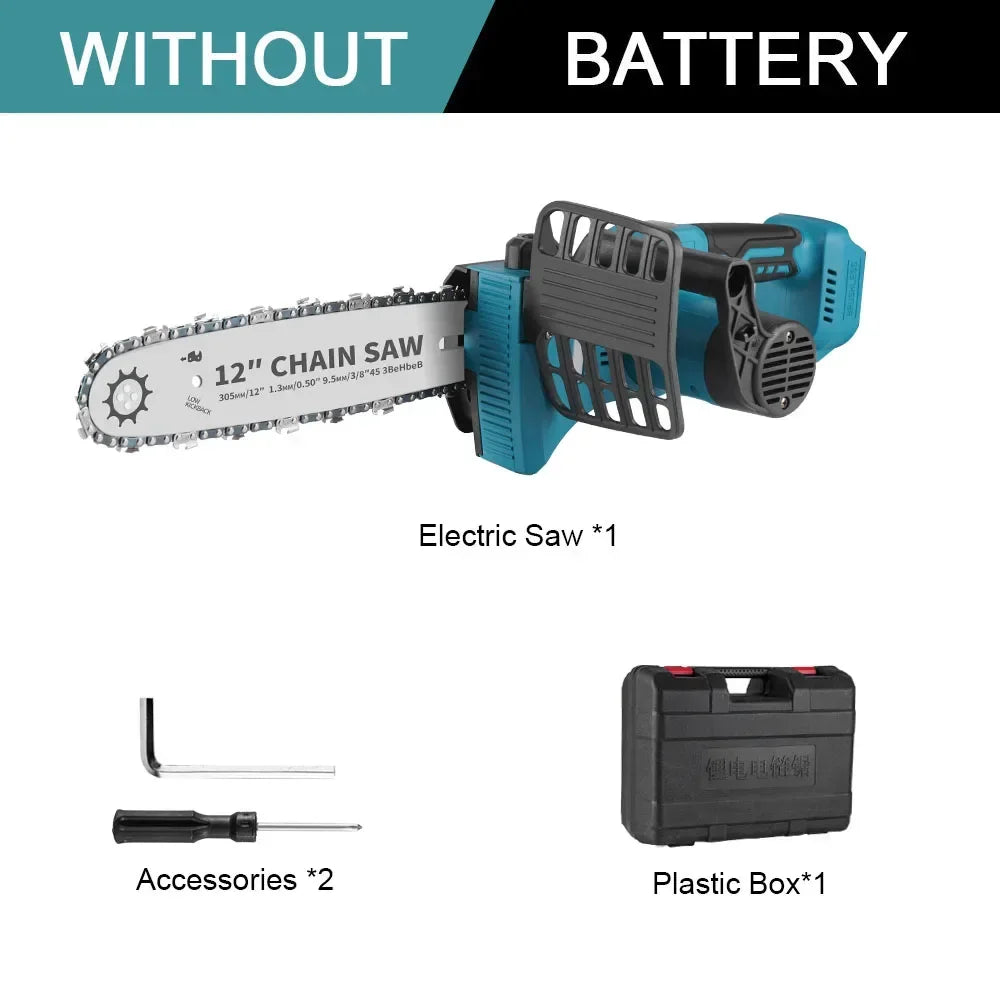 12 Inch Cordless Brushless Electric Chainsaw 18000RPM  Rechargeable Garden Wood Cutting Logging Saw For Makita 18V Battery Pin