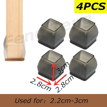 6 Size 4pcs black anti slip chair cover leg caps rubber floor feet protector pads furniture chaises sofa chaises legs fittings