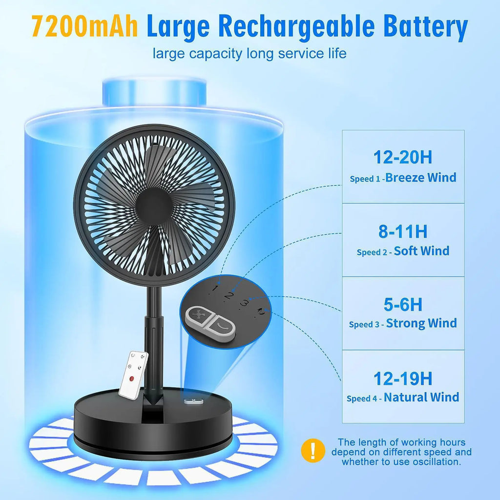 Wireless Folding Desk Fan Telescopic Outdoor Travel Camping Floor Low