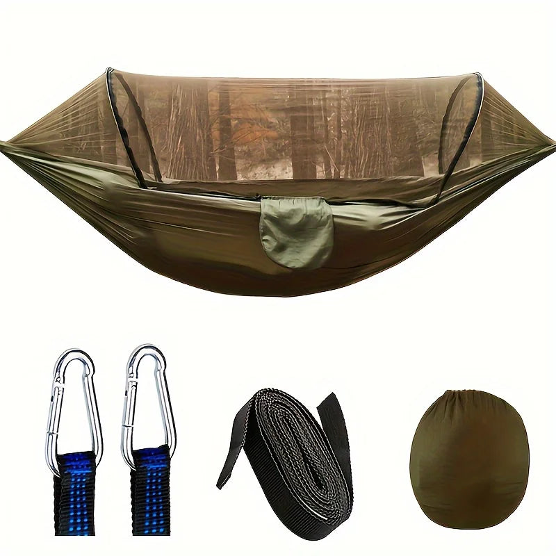 1pc 260x140cm Quick Deploy Nylon Hammock with Built In Mosquito Net Anti Rollover Perfect for Outdoor Camping Automatic mosquito