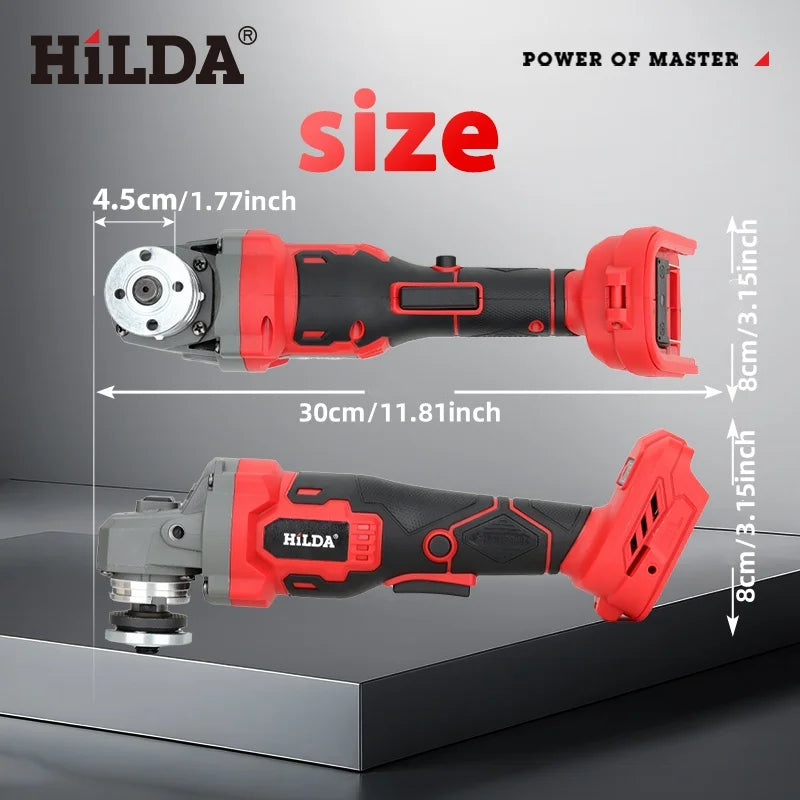 HILDA Brushless Electric Angle Grinder 125mm Cordless Grinder Metal Wood Grinding Polishing Cutting Power Tool For Makita 18V