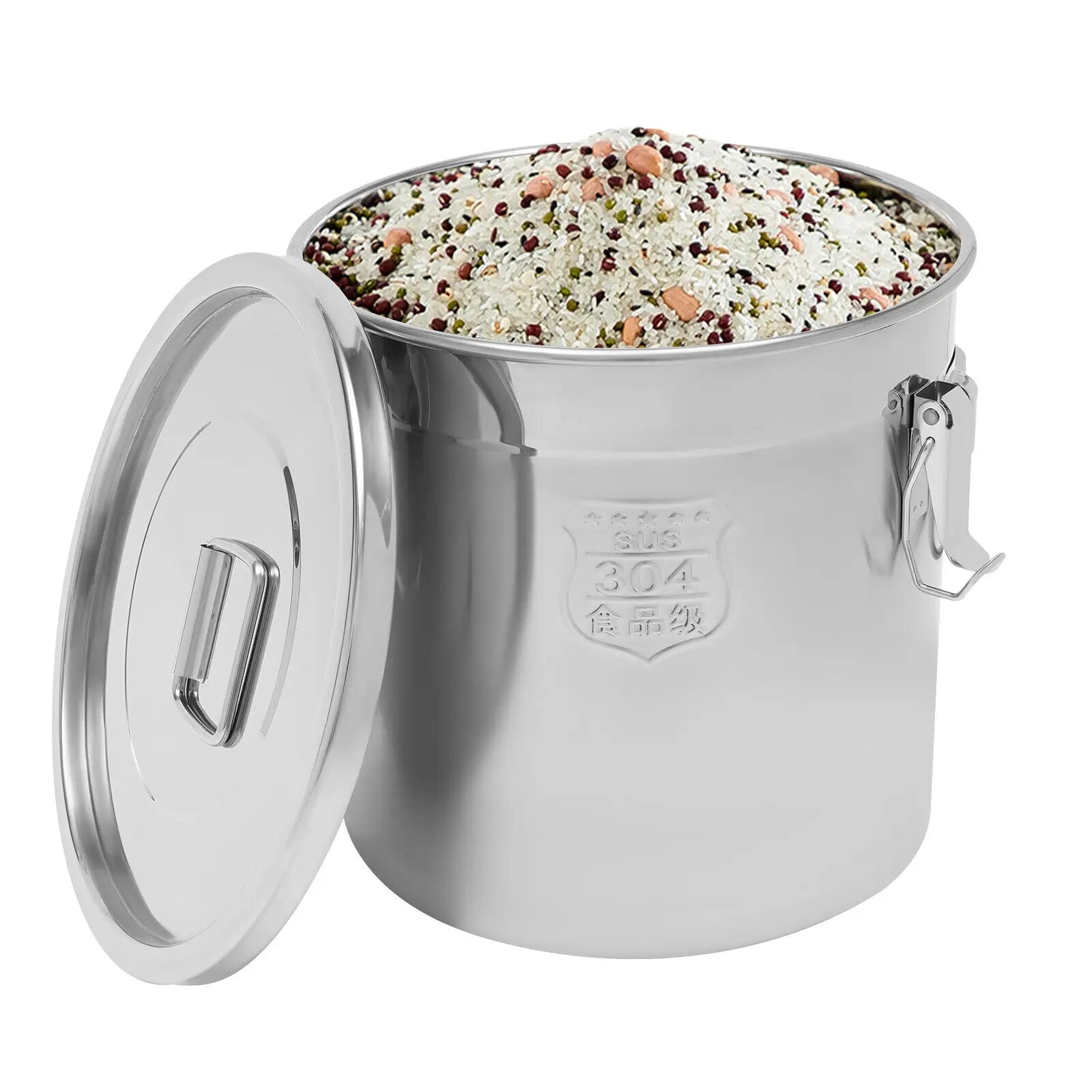 21L/33L Airtight Rice Bucket Canister Food Storage Container 304 Stainless Steel