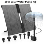 20W Solar Water Pump Kit, Solar Powered Water Fountain Pump with 6 Nozzles, Water Feature Outdoor Fountain for Bird Bath