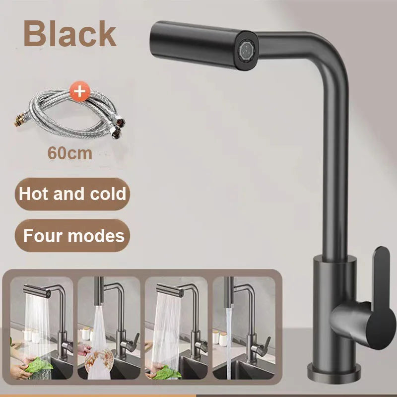 4 Mode Gray Kitchen Faucets Pull Out Rotation Waterfall Black Stream Sprayer Head Sink Mixer Brushed Nickle Water Tap Accessorie