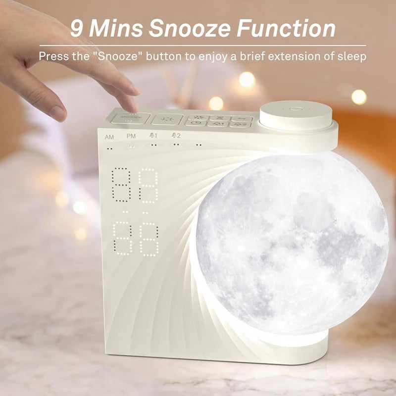 Moon Lamp Sunrise Alarm Clock for Bedrooms, Moon Night Light Clock Wake Up Light for Kids Teens,White Noise Sound Machine