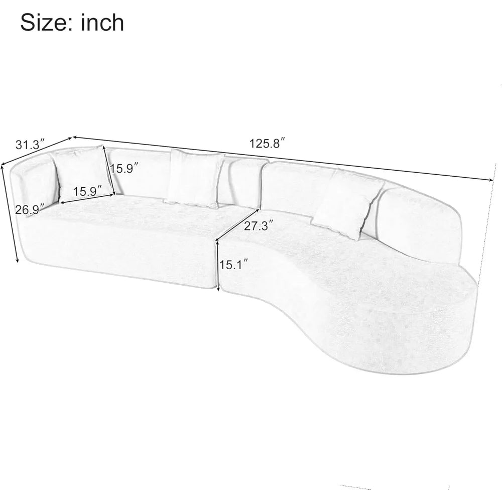 125" Curved Sofa,Modern Half Moon Sectional Sofa,Comfy Fabric Upholstered Minimalist with 3 Pillows Suitable for living room
