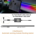 For Tesla Model 3 Y 64Colors RGB Neon LED Center Console Dashboard Wireless Charging Light Ambient Lamp USB Power APP Controller