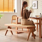 Handmade Rattan Bench with Wabi - Sabi Flair: Solid Wood, Multifunctional for Home & Shoe Storage