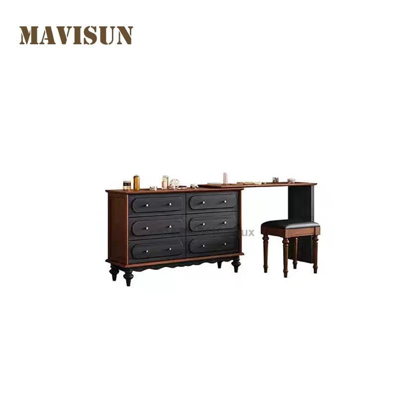 Mid Century 85 cm Solid Wooden Dresser Set Six Drawers Elegant Design Spacious Counter top Bedroom Furniture Wooden Dresser
