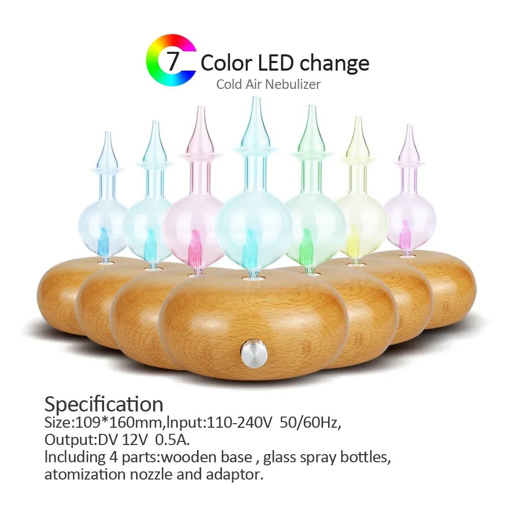 Aroma Essential Oils Diffuser Nebulizer Wooden Glass Air Fragrance Ele