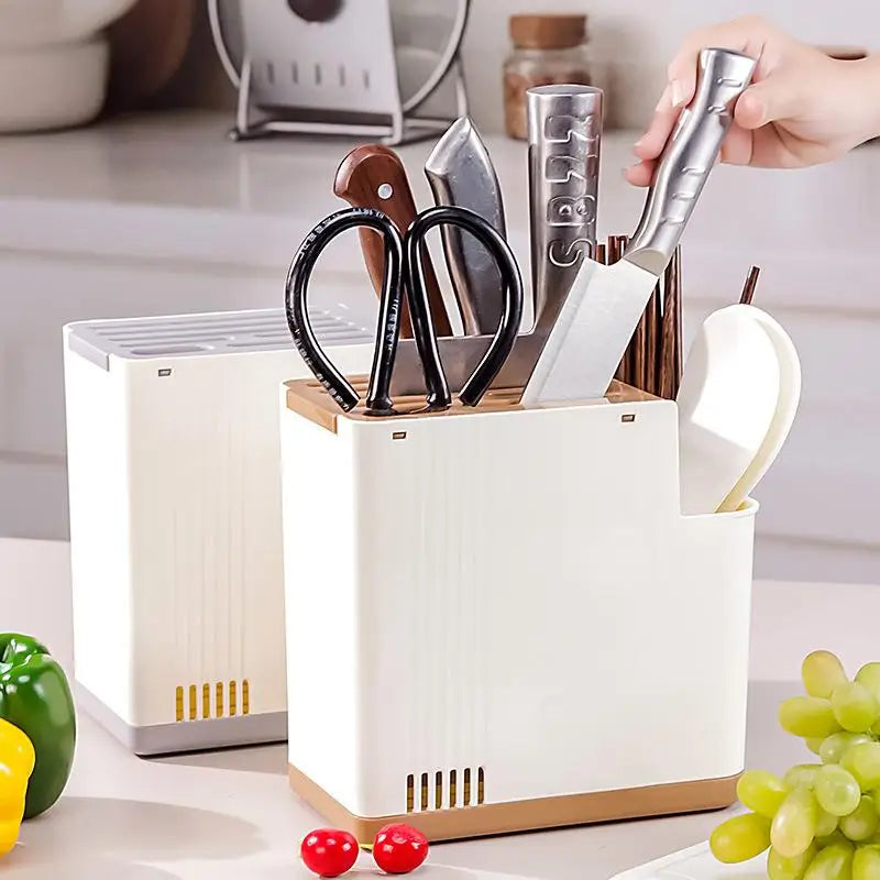 Multifunctional Kitchen Utensil Holder Knife Slots Drainage Base Countertop Storage Organizer Chopsticks