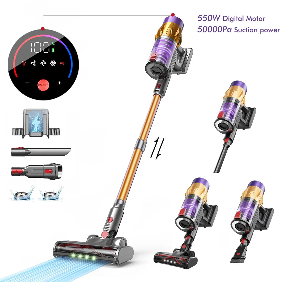 Armo V18 Handheld Vacuum Cleaner 50kPa 550W Power 6 in 1 Cordless Vacuum Cleaner Smart Home LED Display Handheld Sweeper Machine