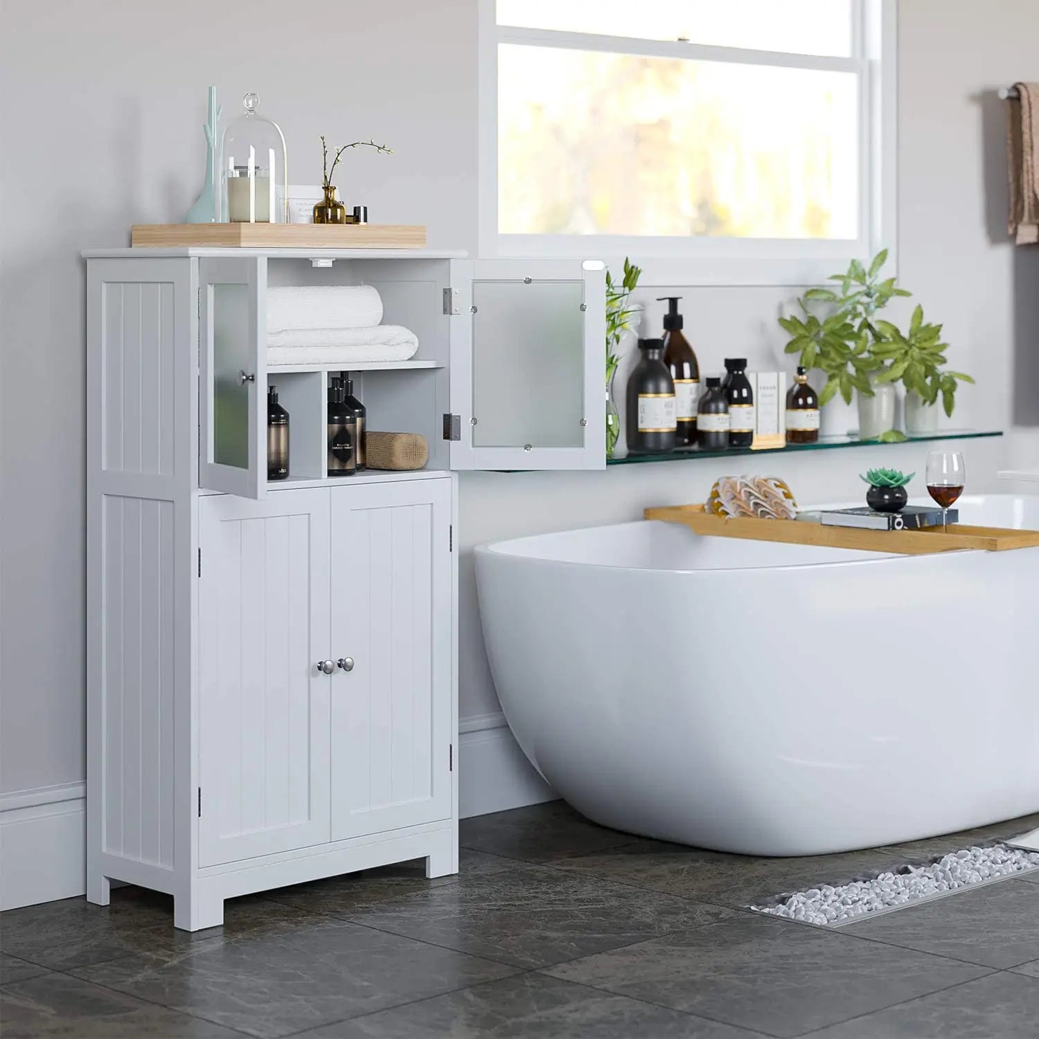 Bathroom wardrobe, bathroom wardrobe with 4 doors, storage s wardrobe with adjustable shelves, for bathroom, bedroom