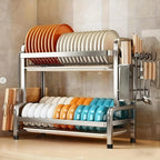 2-3 layer stainless steel kitchen storage rack for dishes and bowls - used for storing cutlery, plates and bowls.