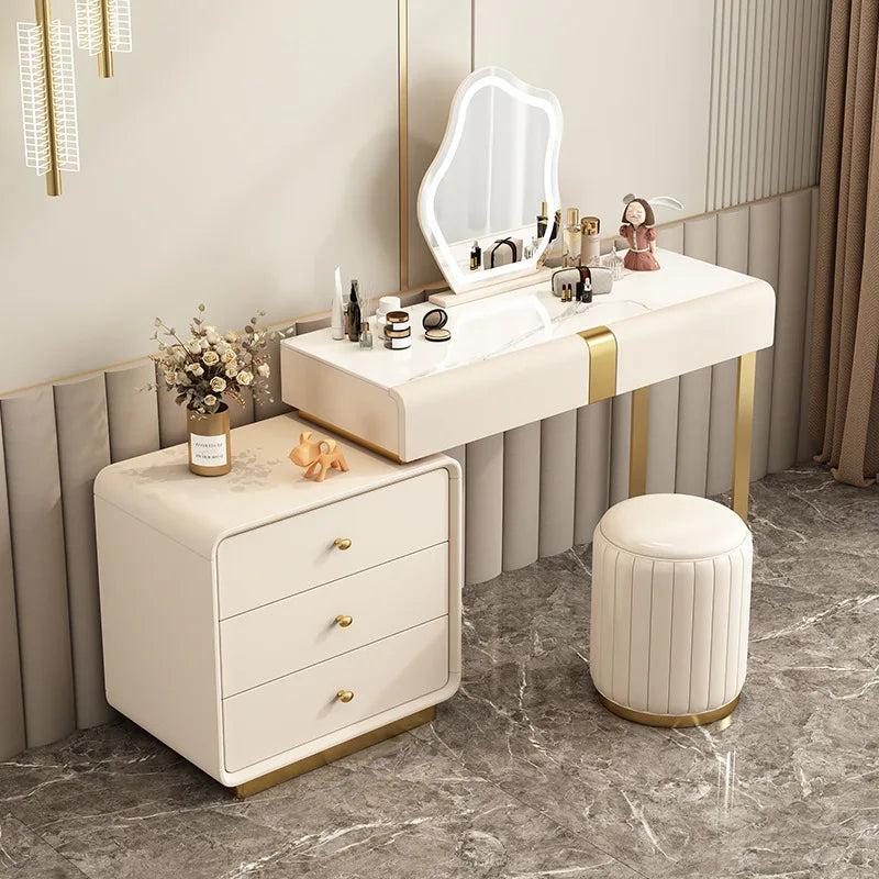 Dresser, chest, storage cabinet, integrated solid wood simple dressing table, cream wind bedroom corner retractable dressing