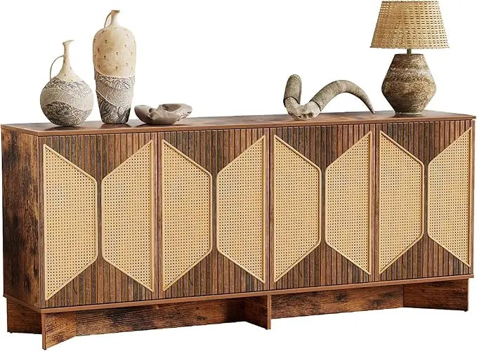 Sideboard Buffet Cabinet with Storage, 70'' Large Modern Fluted Sideboards, Boho Accent Credenza Storage Cabinet for Living Room