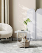 VASAGLE side table round small table coffee table small living room table with fabric basket living room storage space