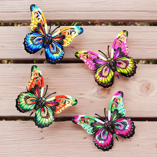 Metal Art Butterfly Wall Decor Colorful Iron Art Butterfly Sculptures Butterfly Hanging Ornament for Outdoor Home Yard Garden