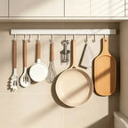 No Punch Wall Mounted Kitchen Storage Rack Shelf Movable Hook Spoon Holder Organizer Kitchen Utensil Daily Accessories Tool