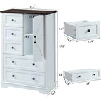 White Dresser for Bedroom, 5 Drawers Farmhouse Wood Dresser with Double Storage Cabinet, 48 Inches Tall Chest of Drawers for Be