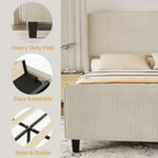 King Size Upholstered Bed Frame with USB Charging Ports - Tall Wingback Headboard & Footboard, Easy Assembly Design