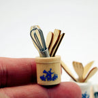 Miniature Dollhouse Kitchen Tools Set Wooden Spatula Knife Fork Egg Beater Jar For Home Decor Photography Props Mini Toys