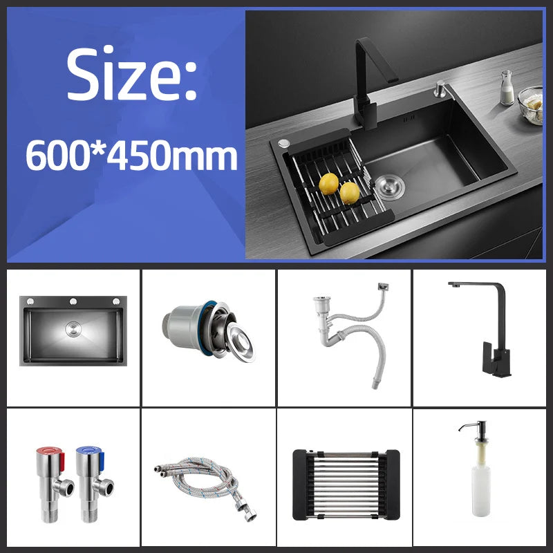 304 Stainless Steel Kitchen Sink Topmount Single Bowl Wash Basin For Home Fixture Drain Accessories Single Slot Kichen Sink