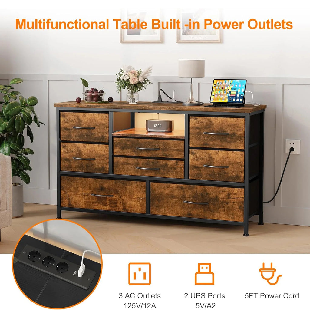 8-Drawer Chest of Drawers Dresser TV Console Furniture with LED light Charging Station, TV Stand Cabinet for Living Room Bedroom