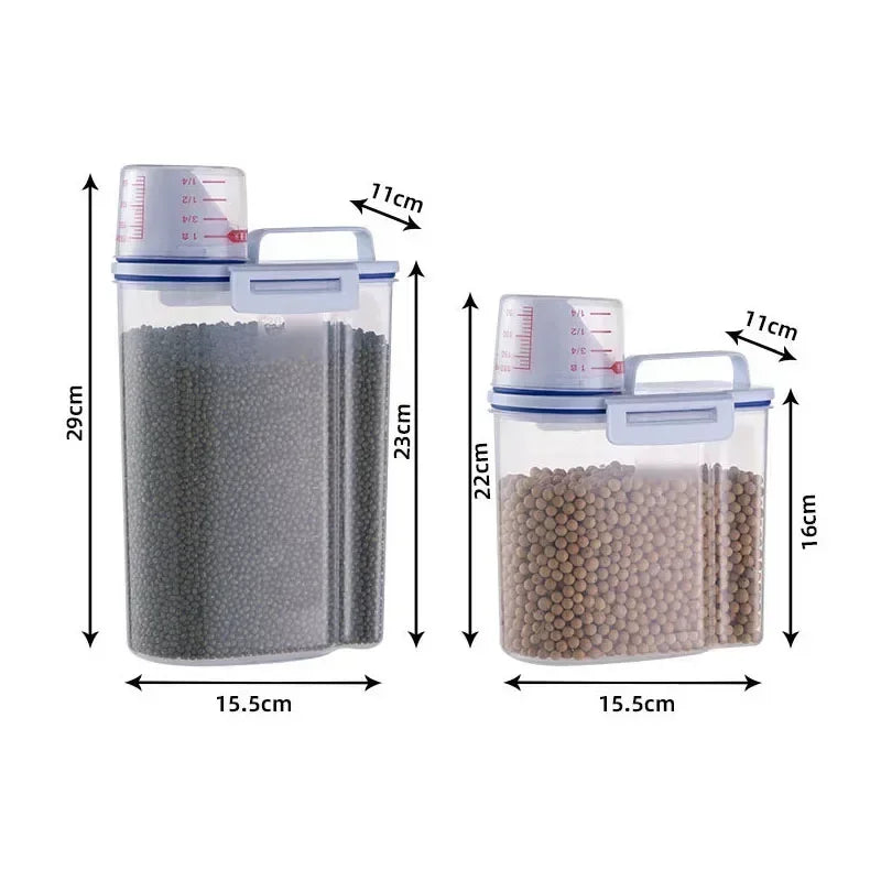 Kitchen Supplies Food Storage Bucket 1.5/2kg Portable Moistureproof Storage Tank with Scale Cup Food Bucket Plastic Container